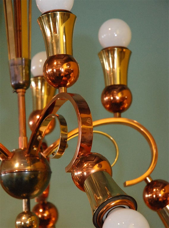 Brass and Copper Chandelier For Sale 2